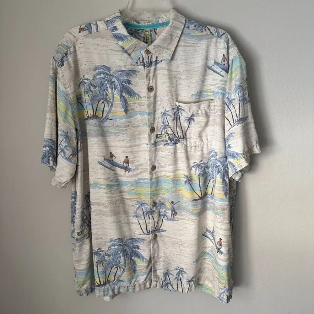 Tommy Bahama 100% Silk Tropical Hawaiian Surf Shirt Size XL